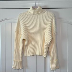 Daphnea Paris Chunky Ribbed Long Sleeve Turtleneck Sweater Off White Size Large